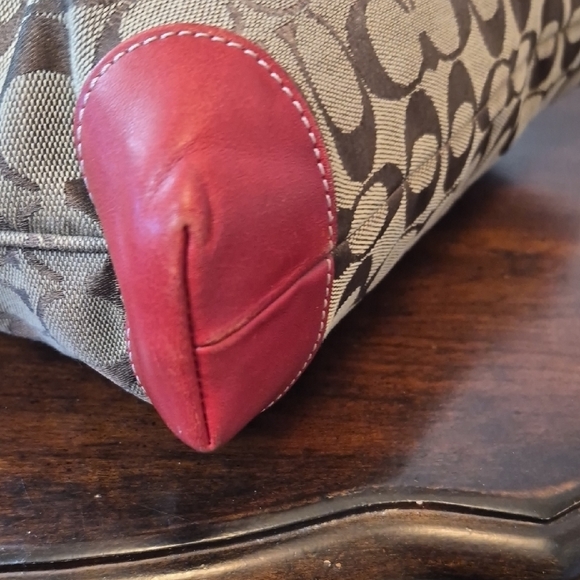 Coach Tan Signature Canvas Tote with Red Leather Trim Vintage K1J-6082 - Picture 8 of 15